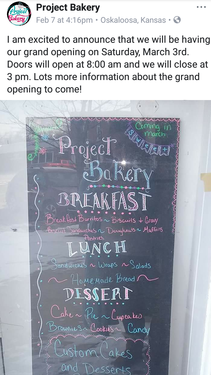 Project Bakery | 313 Jefferson St, Oskaloosa, KS 66066 | Phone: (785) 289-7193