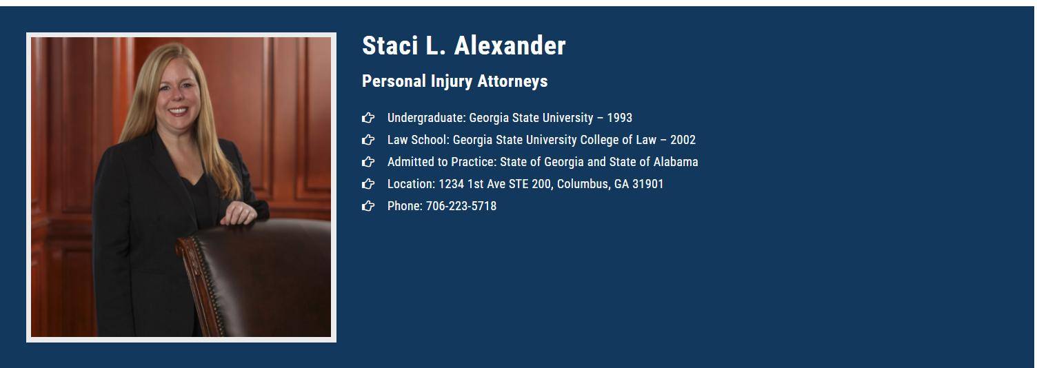 Staci L. Alexander | 1234 1st Ave Suite 200, Columbus, GA 31901, United States | Phone: (706) 223-5718