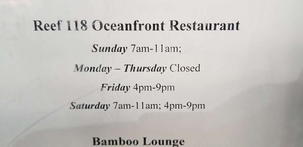 Reef 118 Oceanfront Restaurant | 11700 Coastal Hwy, Ocean City, MD 21842, USA | Phone: (800) 641-0011