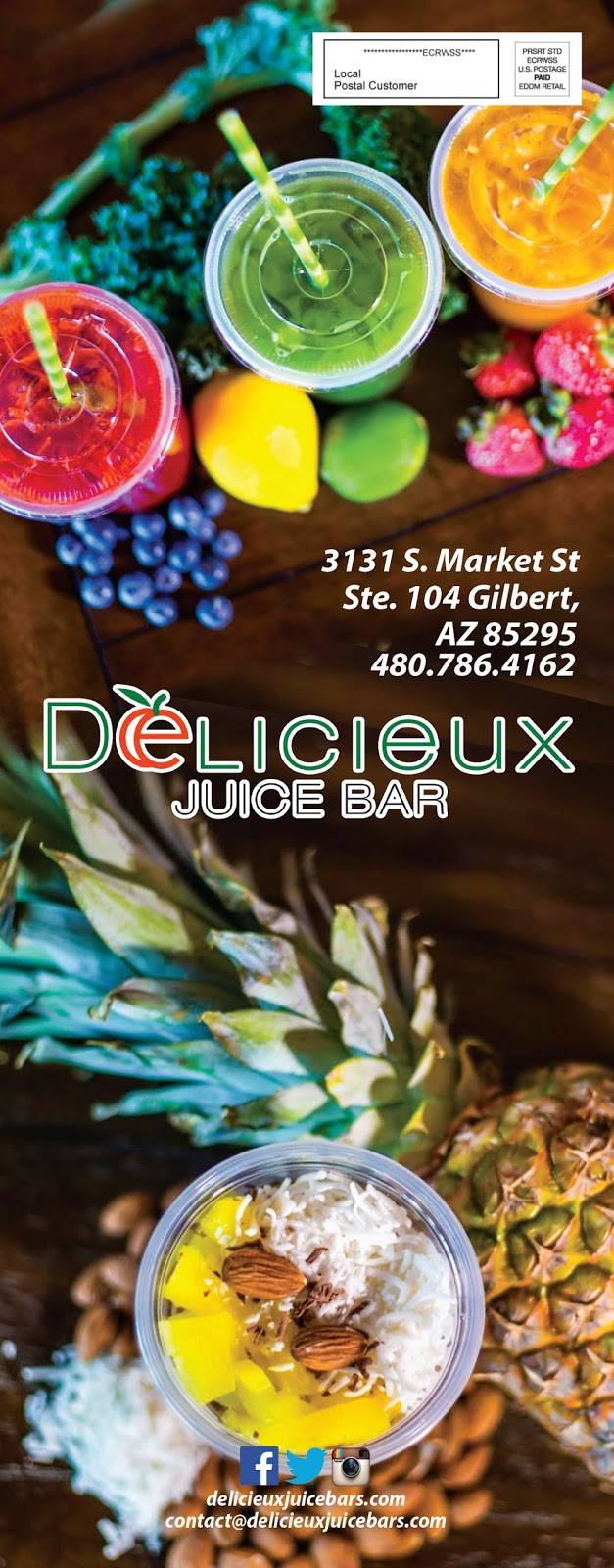 Delicieux Juice Bar | 3131 S Market St #104, Gilbert, AZ 85295, USA | Phone: (480) 786-4162