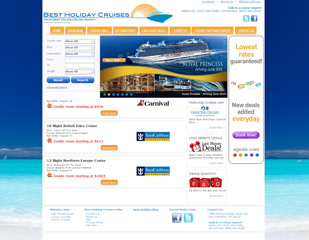 Best Holiday Cruises | 1536 Noriega St #202, San Francisco, CA 94122, USA | Phone: (415) 968-5598