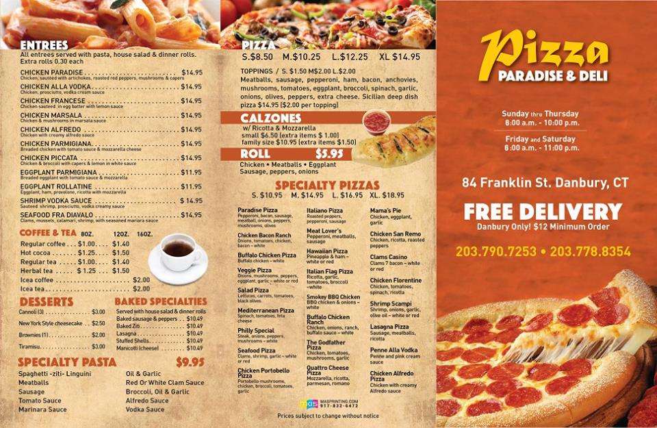 Pizza Paradise and Deli | 84 Franklin St, Danbury, CT 06810, USA | Phone: (203) 790-7253