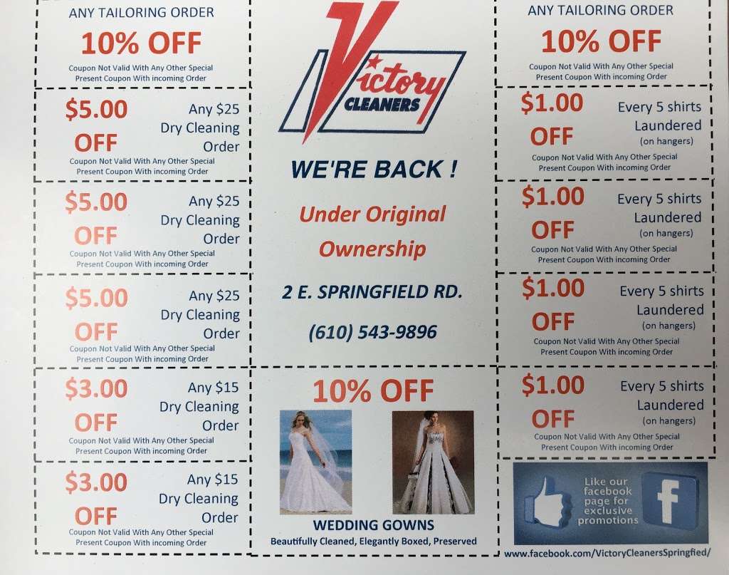 Victory Cleaners | 2 E Springfield Rd, Springfield, PA 19064 | Phone: (610) 543-9896