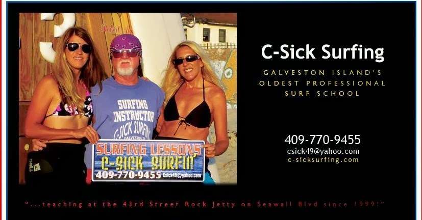 C-Sick Surfing Lessons | 4300 Seawall Blvd, Galveston, TX 77550, USA | Phone: (409) 770-9455
