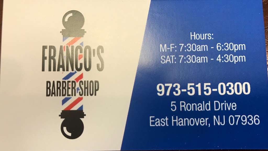Francos Barbershop | 5 Ronald Dr, East Hanover, NJ 07936 | Phone: (973) 515-0300