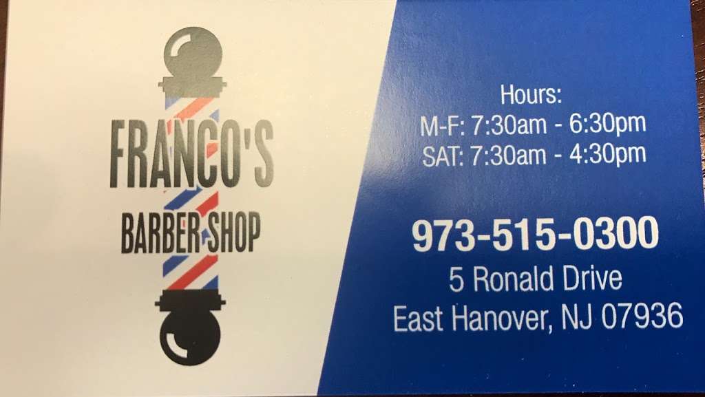 Francos Barbershop | 5 Ronald Dr, East Hanover, NJ 07936, USA | Phone: (973) 515-0300