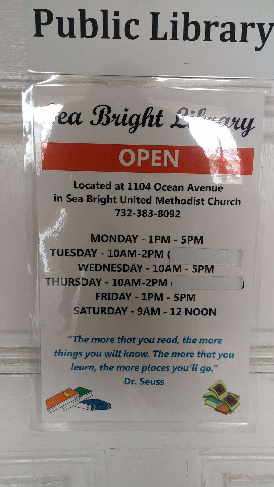 Sea Bright Library | 1097 E Ocean Ave, Sea Bright, NJ 07760 | Phone: (732) 758-9554