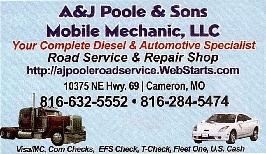 A&J Poole & Sons Mobile Mechanic, LLC | 10375 US-69, Cameron, MO 64429, USA | Phone: (816) 632-5552
