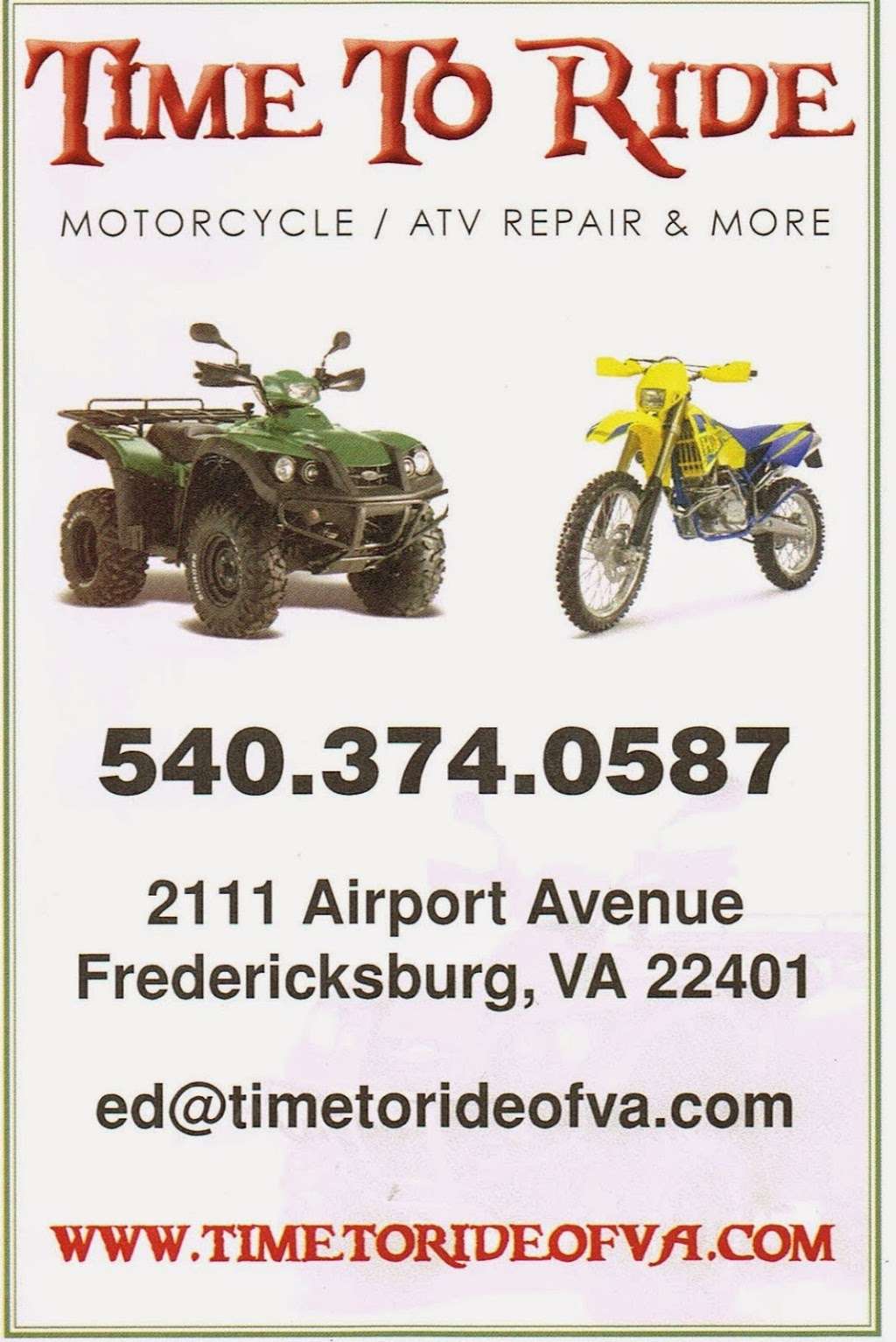 Time to Ride | 2111 Airport Ave, Fredericksburg, VA 22401, USA | Phone: (540) 374-0587