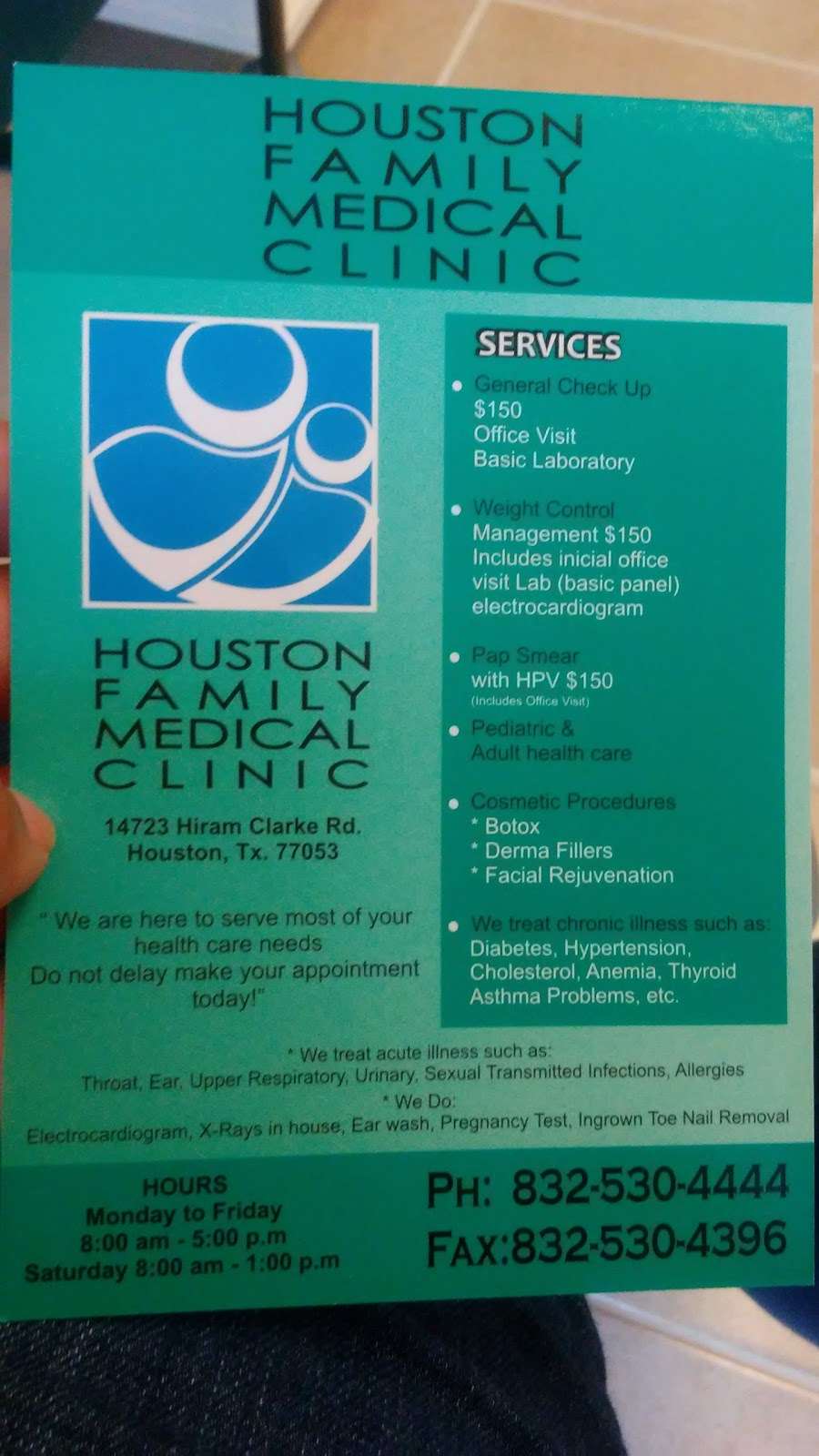 Houston Family Medical Clinic | 14723 Hiram Clarke Rd, Houston, TX 77053, USA | Phone: (832) 559-2128