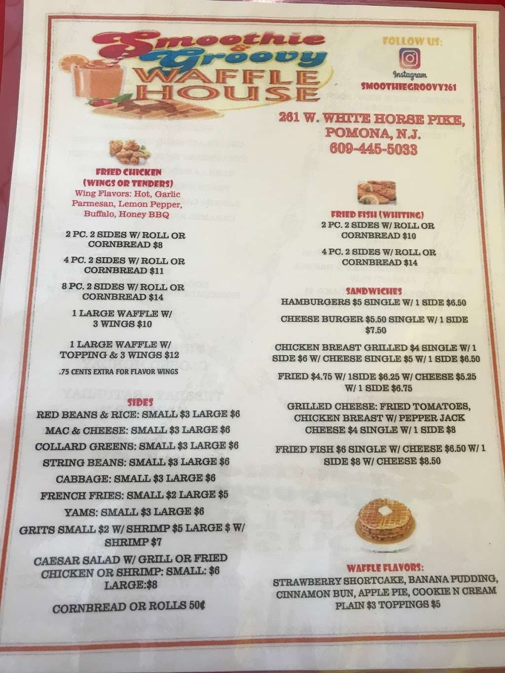 Smoothie & Groovy Waffle House | 261 W White Horse Pike, Egg Harbor City, NJ 08215, USA | Phone: (609) 445-5033