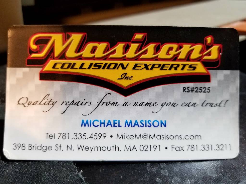 Masisons Collision Experts Inc | 398 Bridge St, Weymouth, MA 02191, USA | Phone: (781) 335-4599