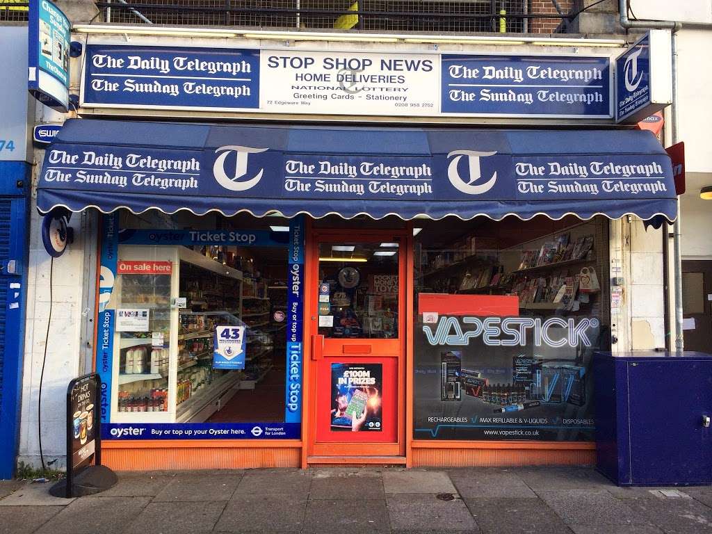 Stop Shop Newsagents | 72 Edgware Way, Edgware HA8 8JS, United Kingdom | Phone: +44 20 8958 2752