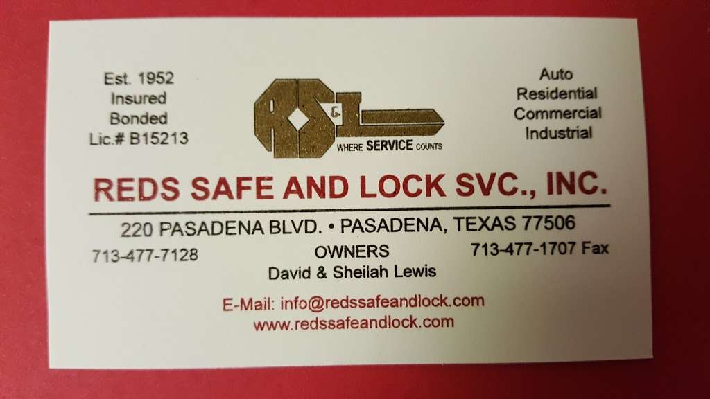 Reds Safe And Lock Service | 220 Pasadena Blvd, Pasadena, TX 77506, USA | Phone: (713) 477-7128