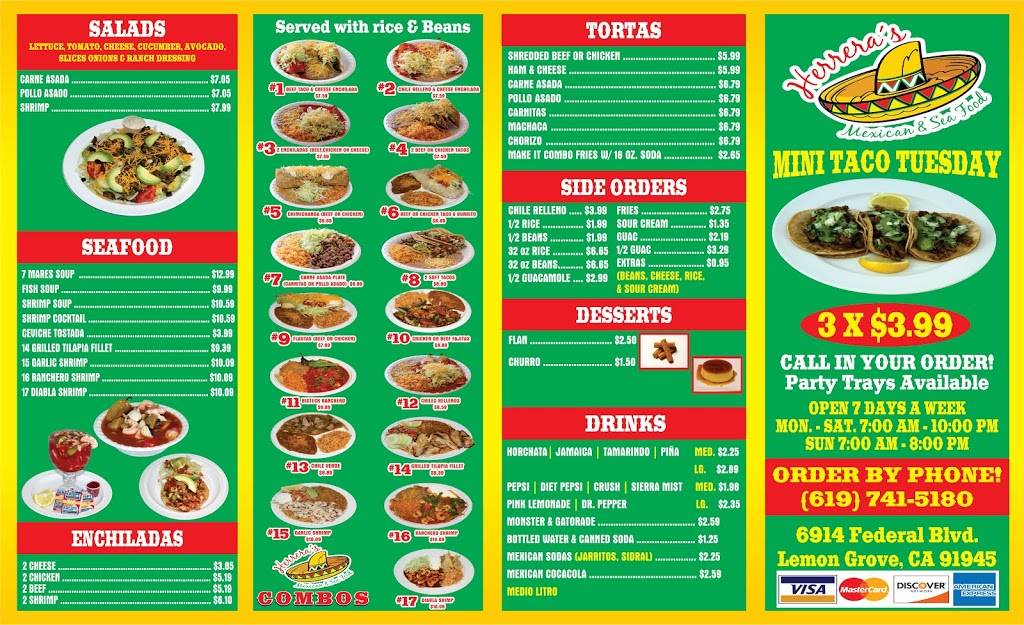 Herreras Mexican & Sea Food | 6914 Federal Blvd, Lemon Grove, CA 91945, USA | Phone: (619) 741-5180