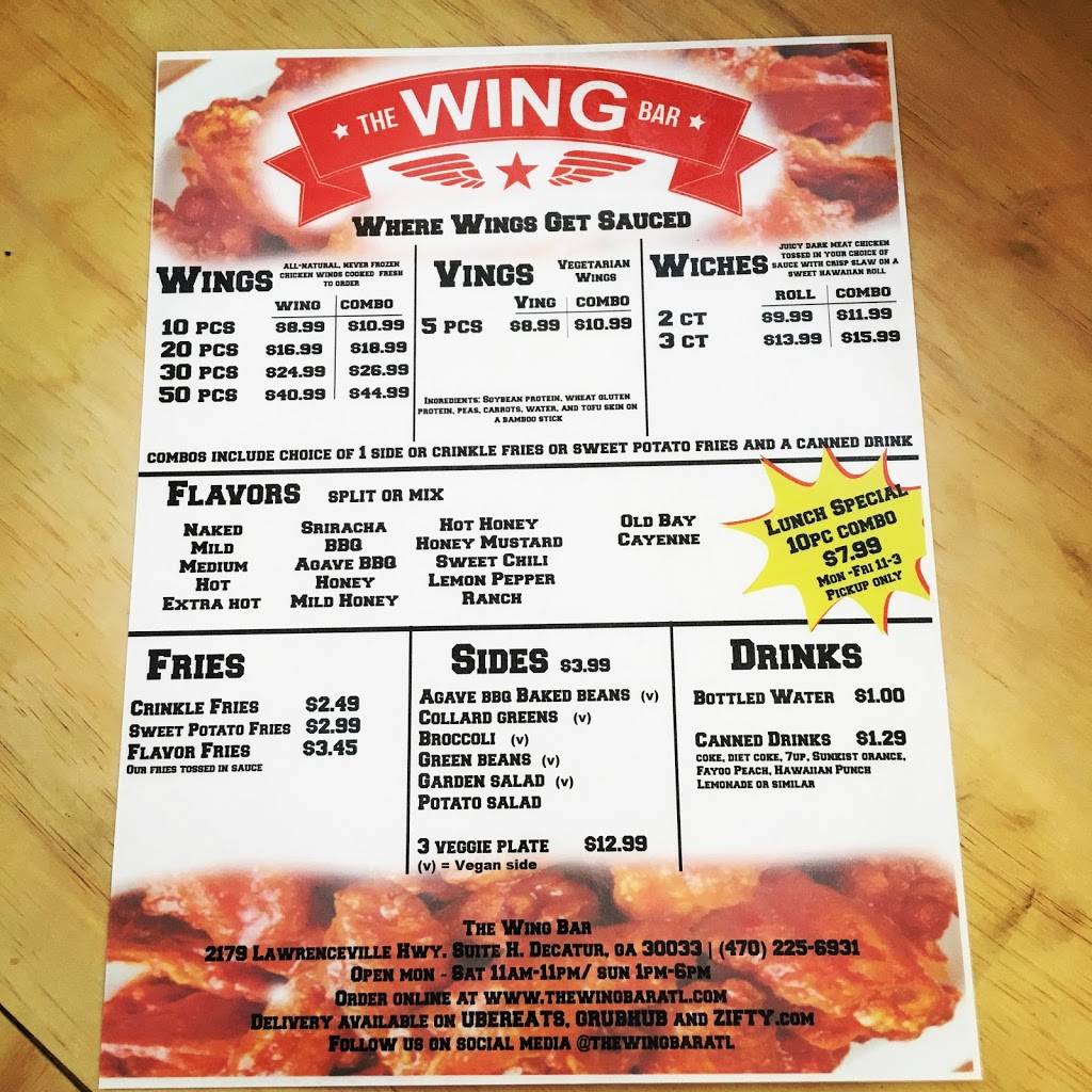 The Wing Bar | 2179 Lawrenceville Hwy suite h, Decatur, GA 30033, USA | Phone: (470) 225-6931