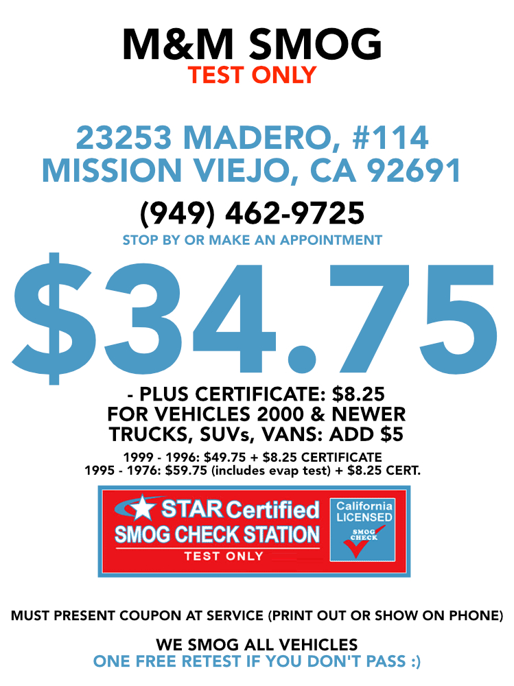 M & M Smog | 23253 Madero A114, Mission Viejo, CA 92691, USA | Phone: (949) 462-9725