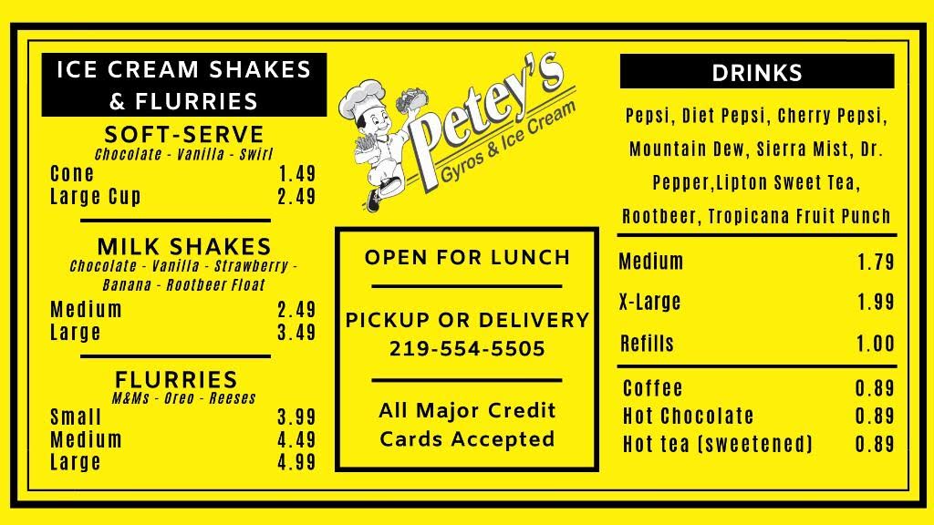 Peteys Gyros & Ice Cream | 3820 Hohman Ave, Hammond, IN 46327, USA | Phone: (219) 554-5505