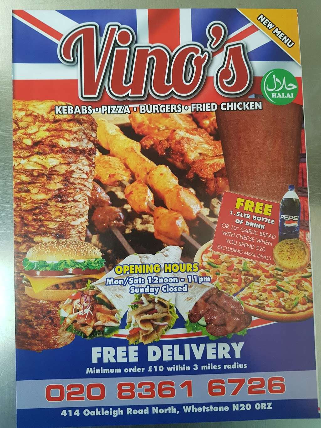 Vinos Kebab | 414 Oakleigh Rd N, London N20 0RZ, UK | Phone: 020 8361 6726