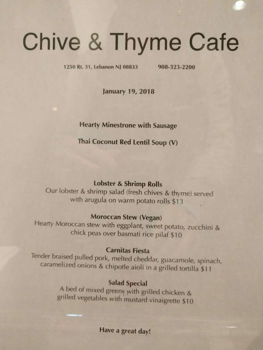 Chive & Thyme Cafe - Catering | 1250 NJ-31, Lebanon, NJ 08833, USA | Phone: (908) 323-2200