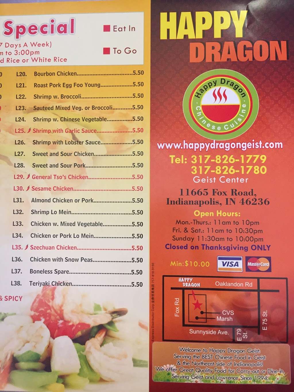 Happy Dragon | 11665 Fox Rd, Indianapolis, IN 46236, USA | Phone: (317) 826-1779