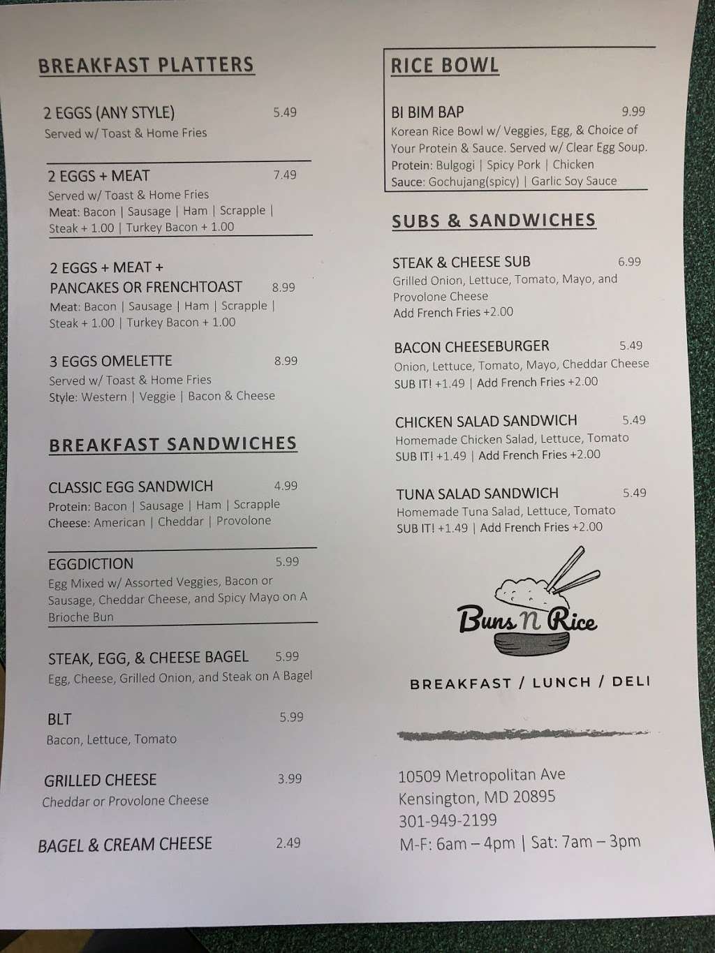 Buns N Rice | 10509 Metropolitan Ave, Kensington, MD 20895, USA | Phone: (301) 949-2199
