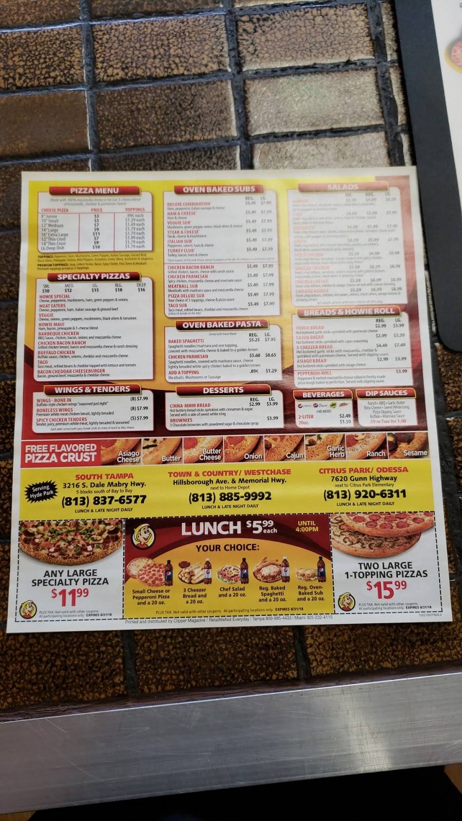 Hungry Howies Pizza | 7620 Gunn Hwy #130, Tampa, FL 33625, USA | Phone: (813) 920-6311