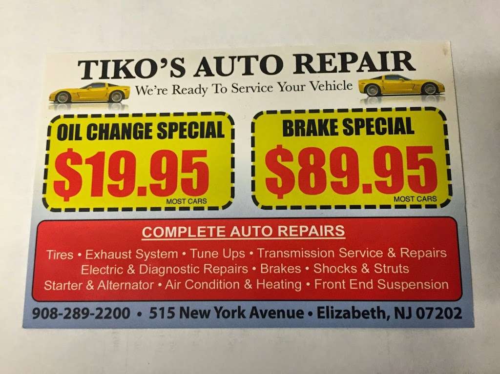 Tikos Auto Repair | 515 New York Ave, Elizabeth, NJ 07202, USA | Phone: (908) 289-2200