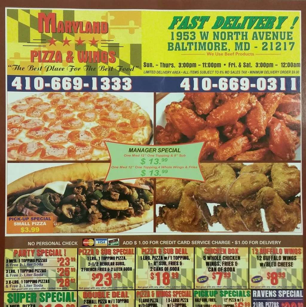 Maryland Pizza & Wings | 1953 W North Ave, Baltimore, MD 21217, USA | Phone: (410) 669-1333