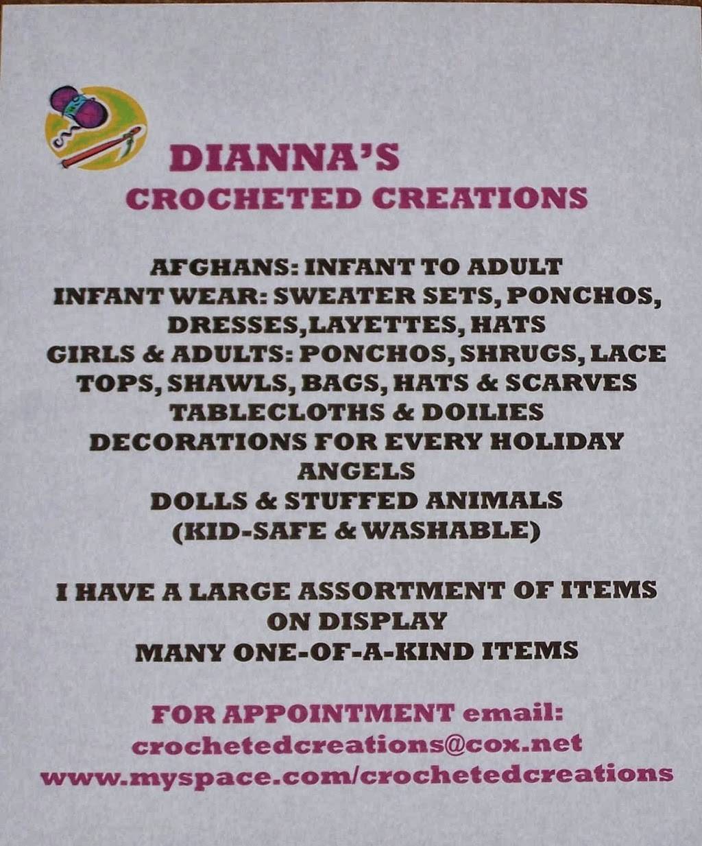 Diannas Crocheted Creations | 8314 S0. 48th Ave., Bellevue, NE 68157, USA | Phone: (402) 731-8280