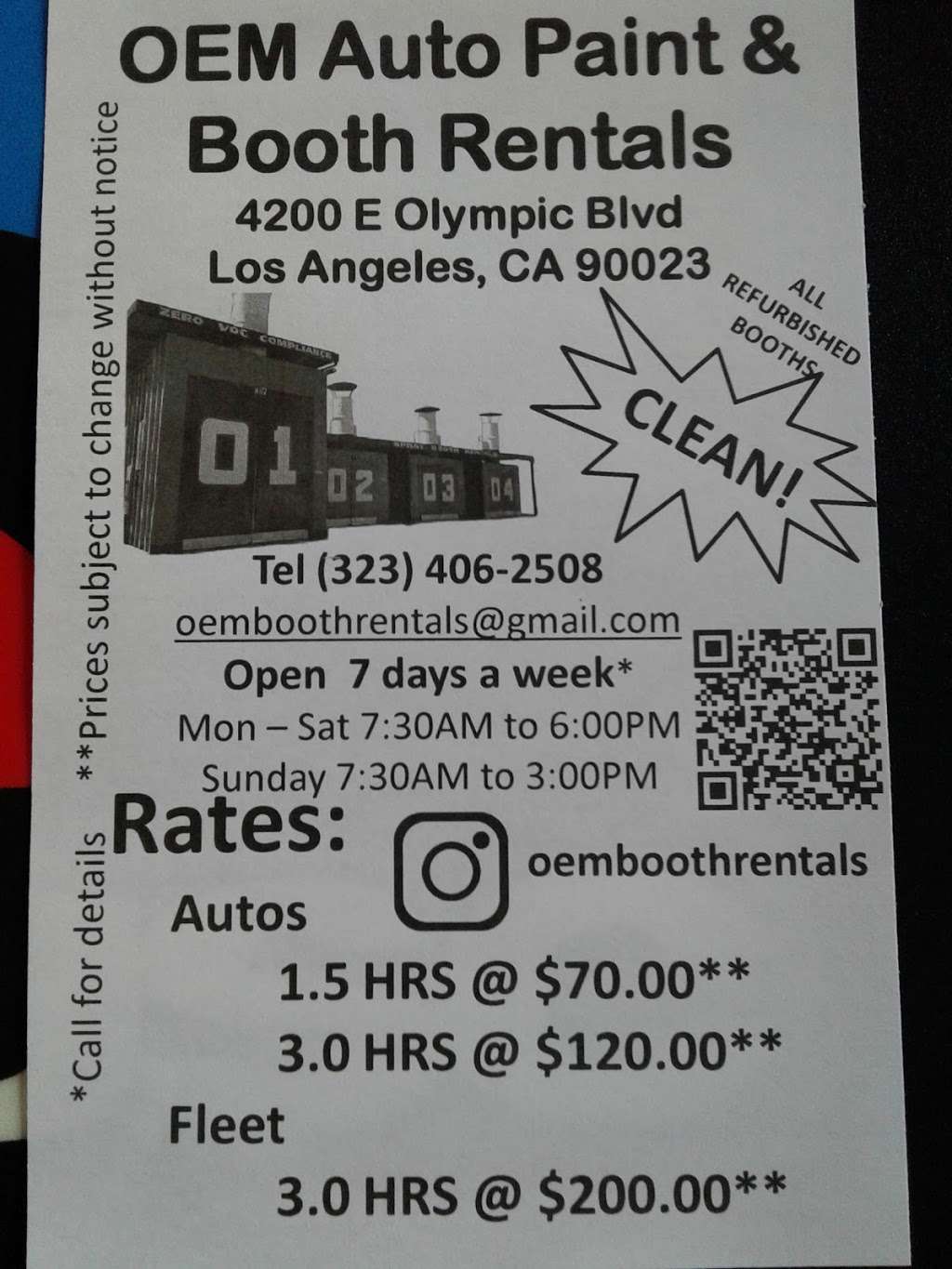 OEM Auto Paint & Spray Booth Rentals | 4200 E Olympic Blvd, Los Angeles, CA 90023 | Phone: (323) 406-2508