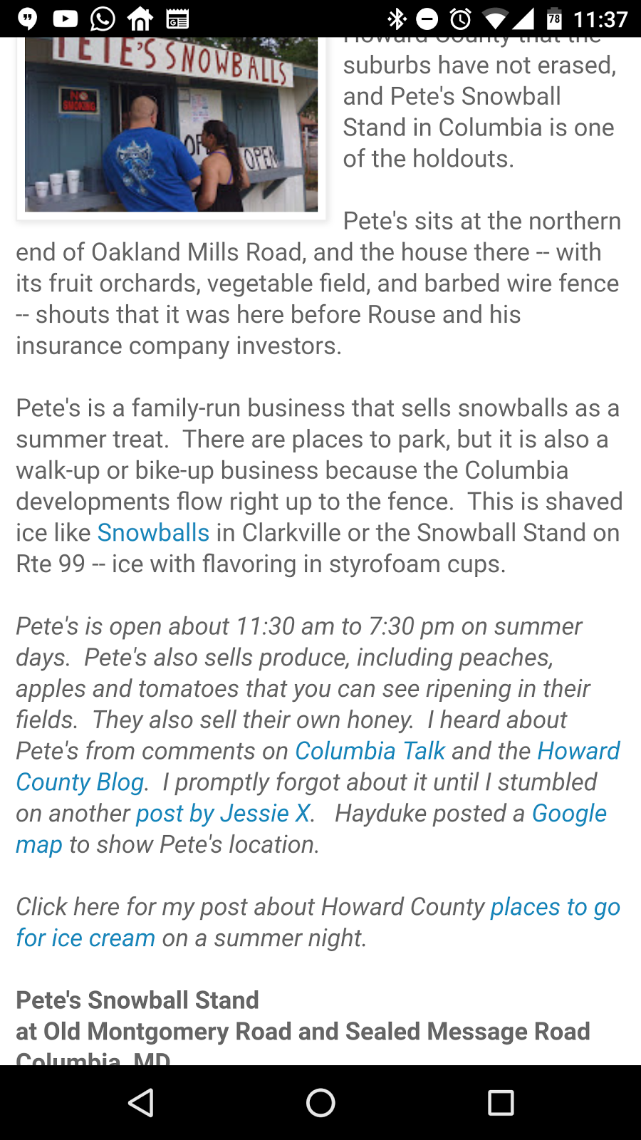 Petes Snowballs | 9225 Sealed Message Rd, Columbia, MD 21045, USA