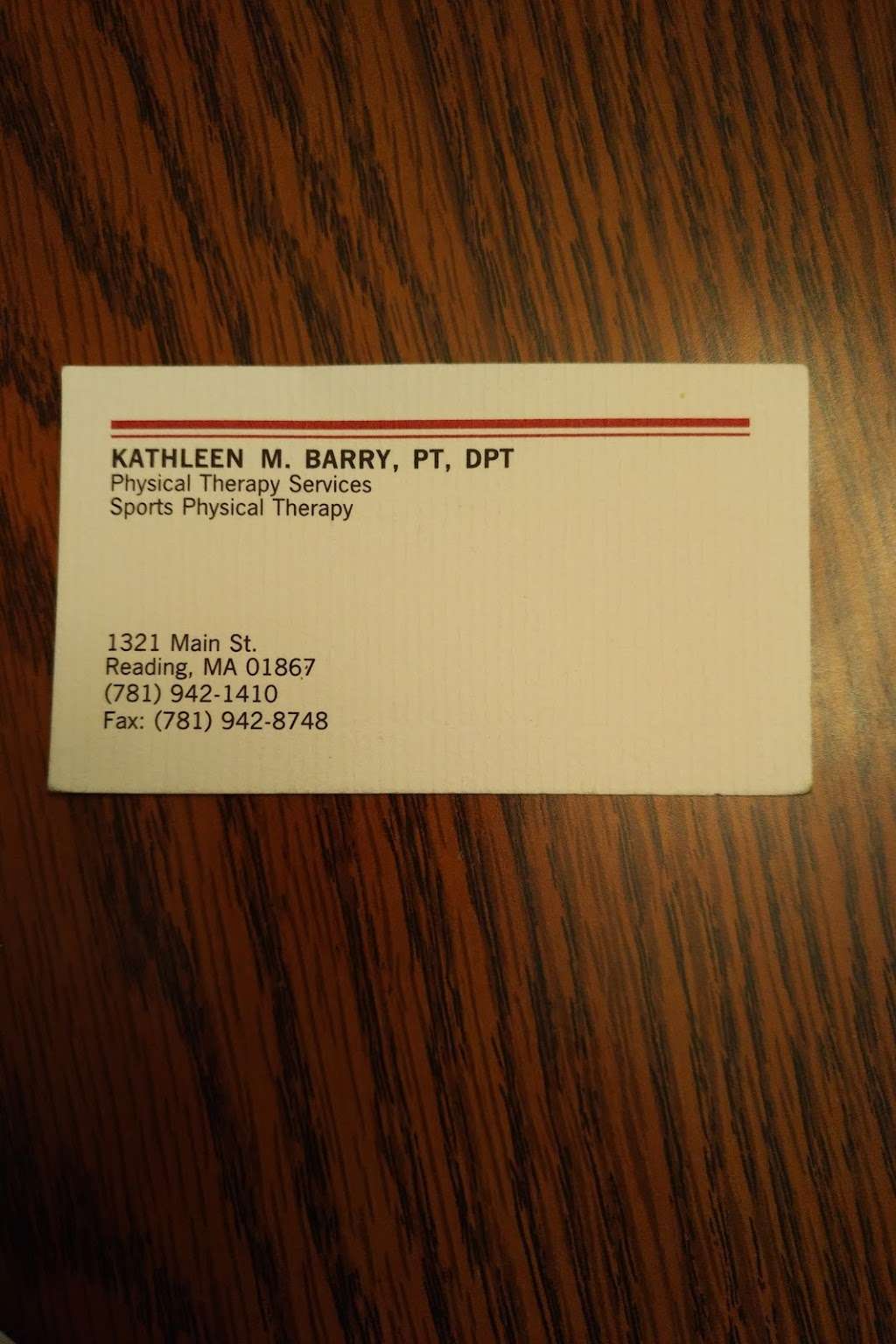 Kathleen M Barry Phy Therapy | 1321 Main St, Reading, MA 01867, USA | Phone: (781) 942-1410