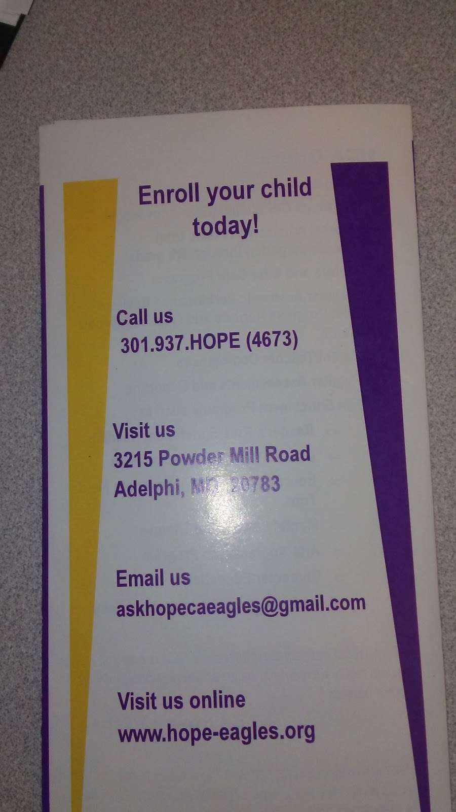 Hope Christian Academy | 3215 Powder Mill Rd, Adelphi, MD 20783, USA | Phone: (301) 937-4673