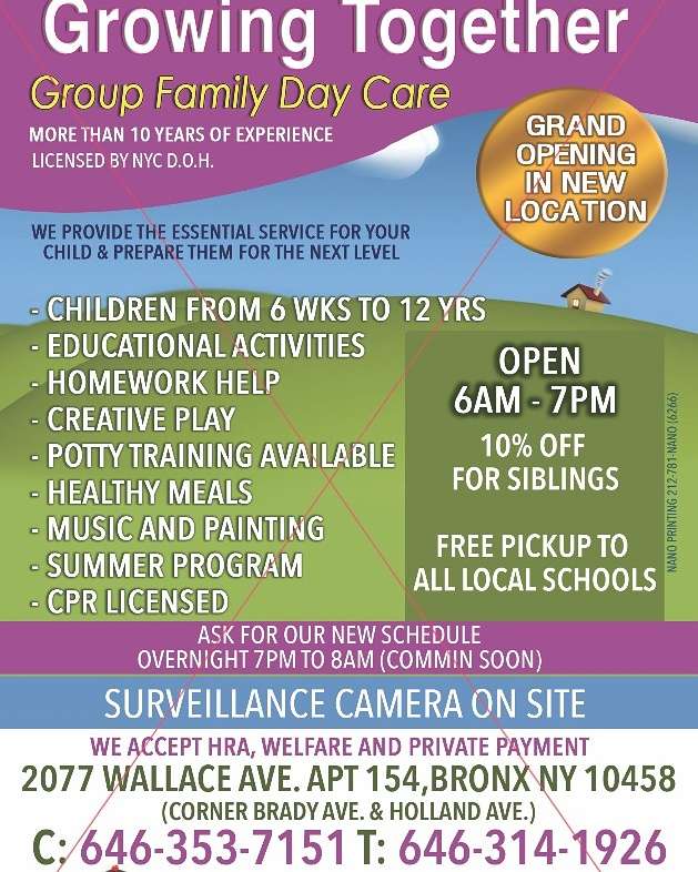 Growing Together Family Day Care | 751-761 Brady Ave, The Bronx, NY 10462, USA | Phone: (646) 134-1926