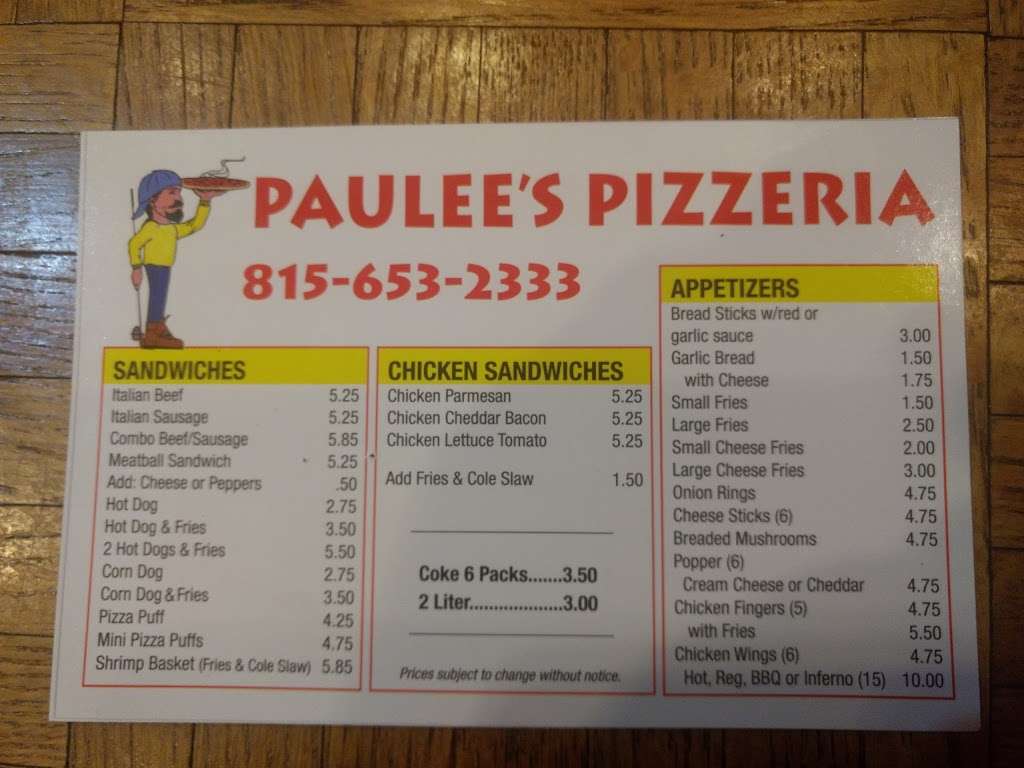 Paulees Pizzeria | 7431 Hancock Dr, Wonder Lake, IL 60097, USA | Phone: (815) 653-2333