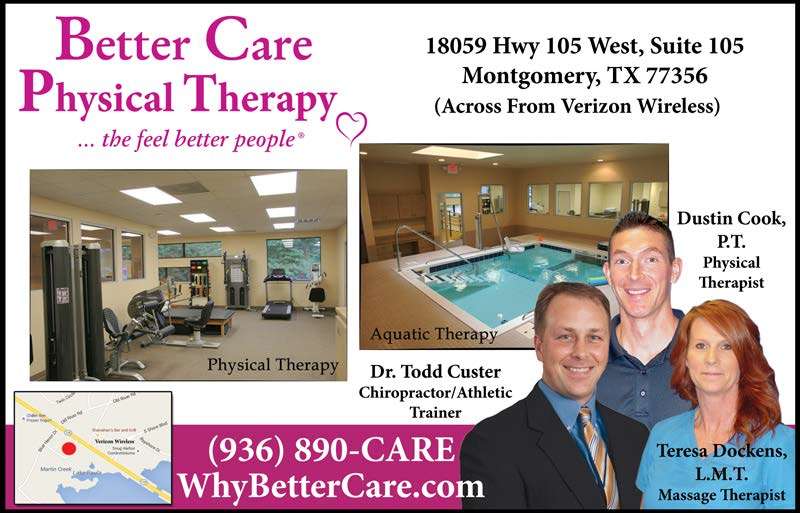 Better Care Physical Therapy | 18059 TX-105 Suite 105, Montgomery, TX 77356, USA | Phone: (936) 890-2273