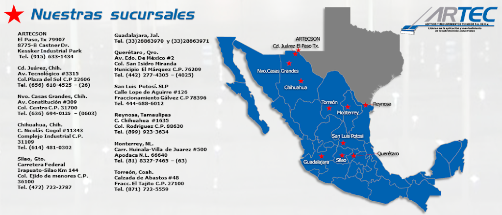 ARTEC- Aditivos y Recubrimientos Técnicos S.A de C.V. | Av. Tecnológico 3315 Col, Plaza del Sol, 32606 Cd Juárez, Chih., Mexico | Phone: 656 618 4526