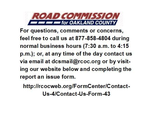 Road Commission for Oakland County | 31001 Lahser Rd, Beverly Hills, MI 48025, USA | Phone: (248) 858-4804