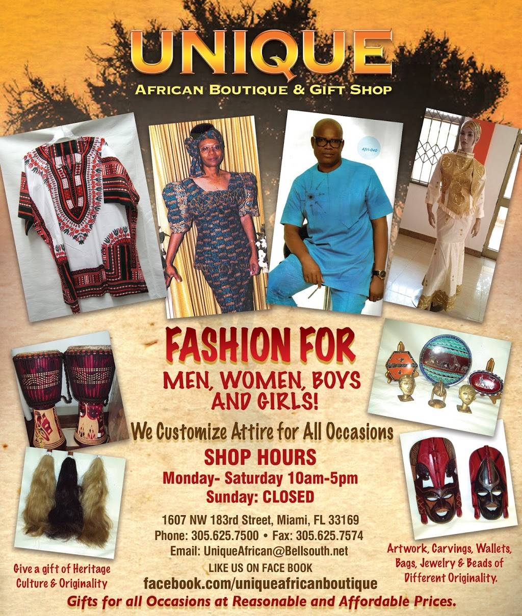 Unique African Boutique | 1607 NW 183rd St, Miami Gardens, FL 33169, USA | Phone: (305) 625-7500