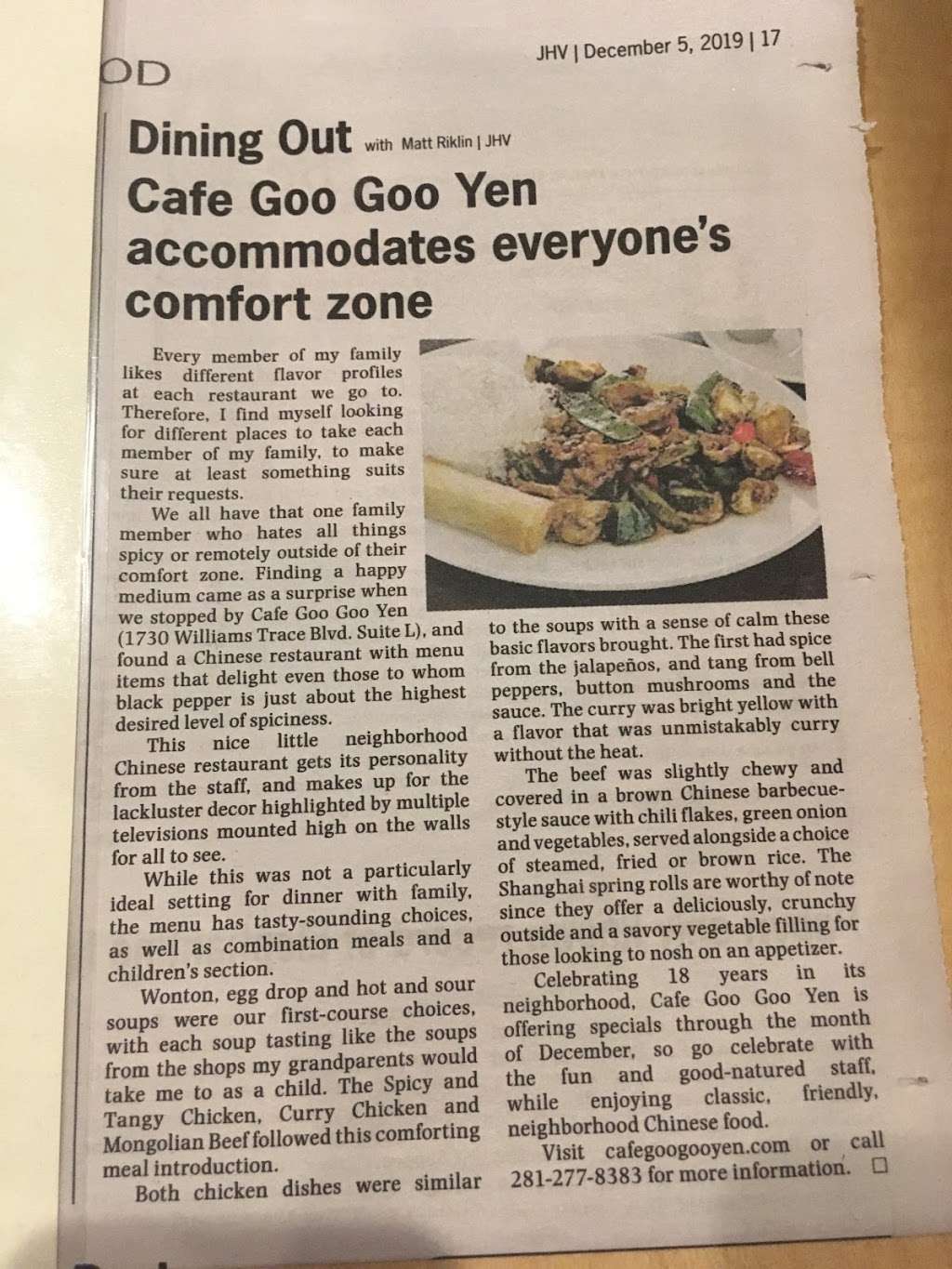 Cafe Goo Goo Yen | 1730 Williams Trace Blvd L, Sugar Land, TX 77478 | Phone: (281) 277-8383