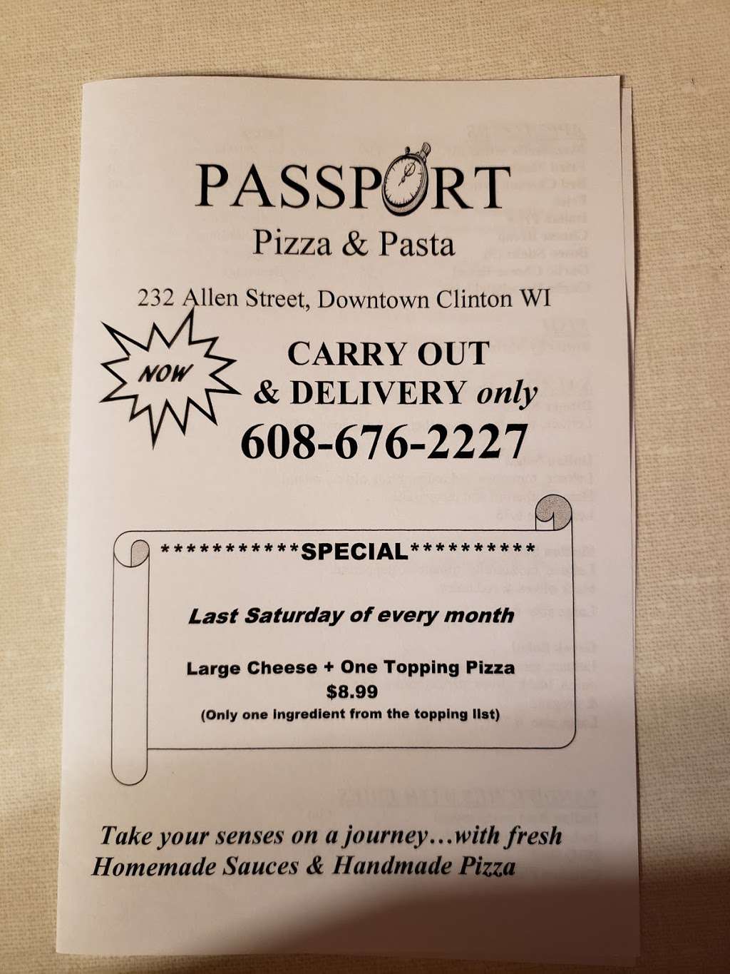 Passport Pizza & Pasta | 232 Allen St, Clinton, WI 53525 | Phone: (608) 676-2227