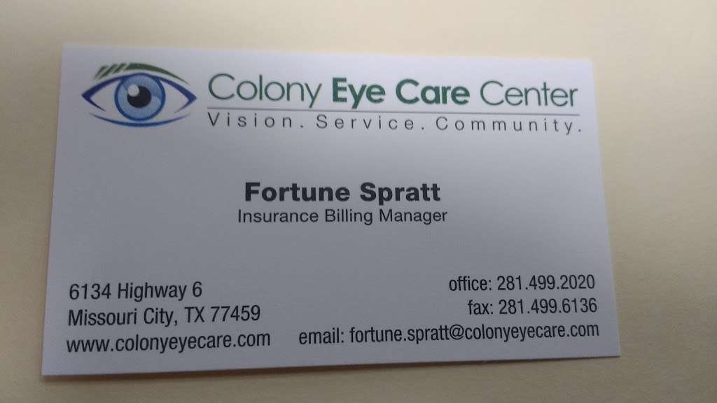 Colony Eye Care Center of Missouri City | 3802, 6134 Hwy 6, Missouri City, TX 77459, USA | Phone: (281) 499-2020