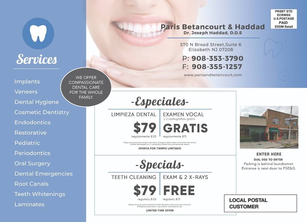 Haddad Paris and Betancourt Family Dentistry | 570 N Broad St # 6, Elizabeth, NJ 07208, USA | Phone: (908) 353-3790
