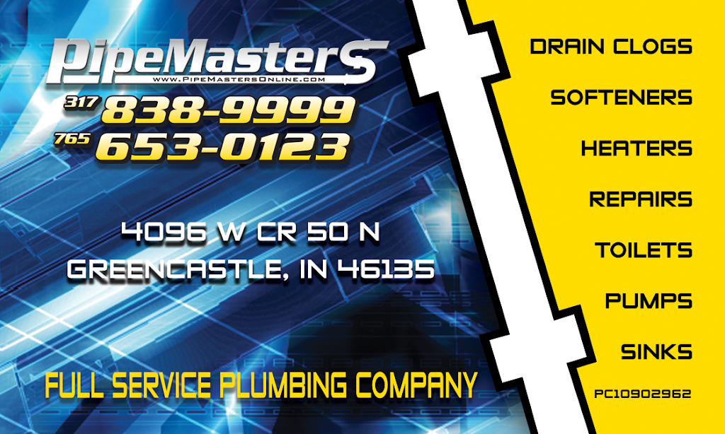 Pipemasters Plumbing | 4096 S Co Rd 50 W, Greencastle, IN 46135, USA | Phone: (765) 653-0123