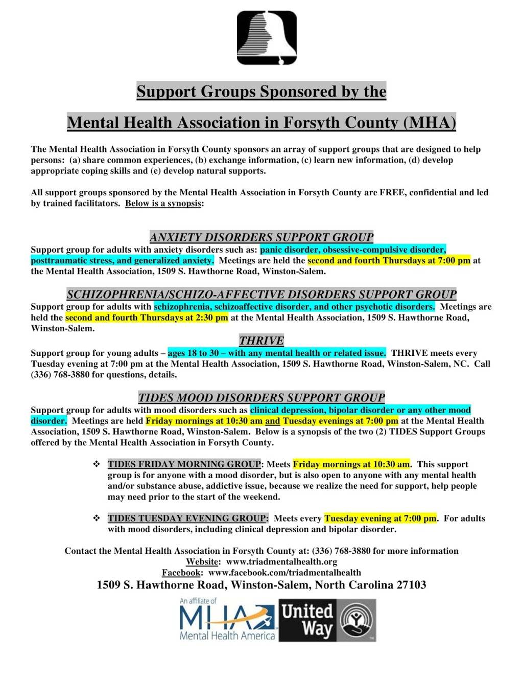 Mental Health Association In Forsyth County | 1509 S Hawthorne Rd, Winston-Salem, NC 27103, USA | Phone: (336) 768-3880