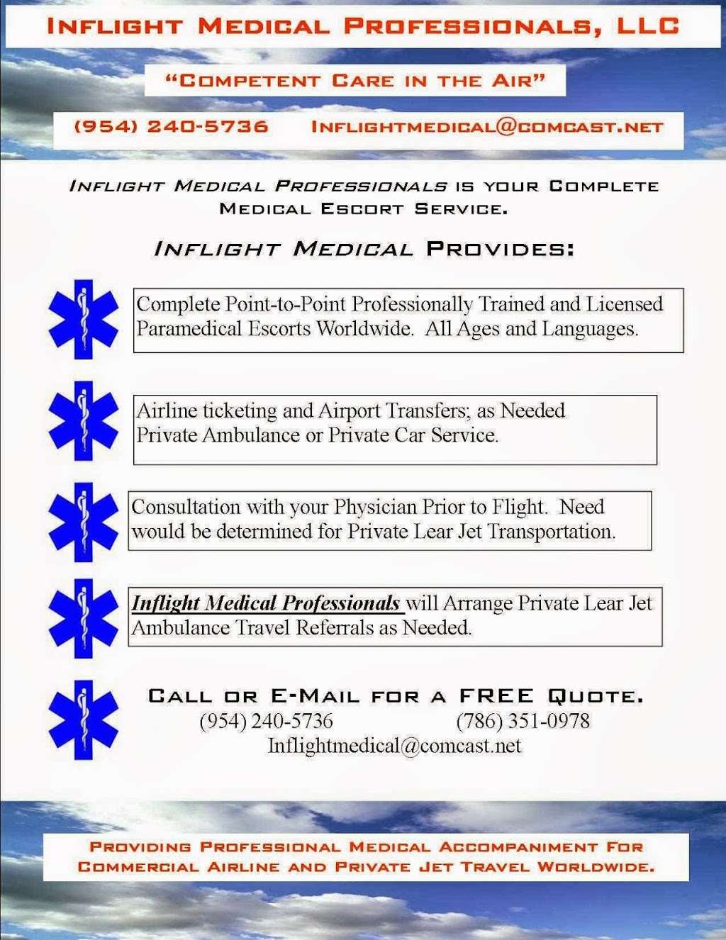 Inflight Medical Professionals LLC | 2813 Oakleigh Ln, Fort Lauderdale, FL 33328, USA | Phone: (888) 474-3121