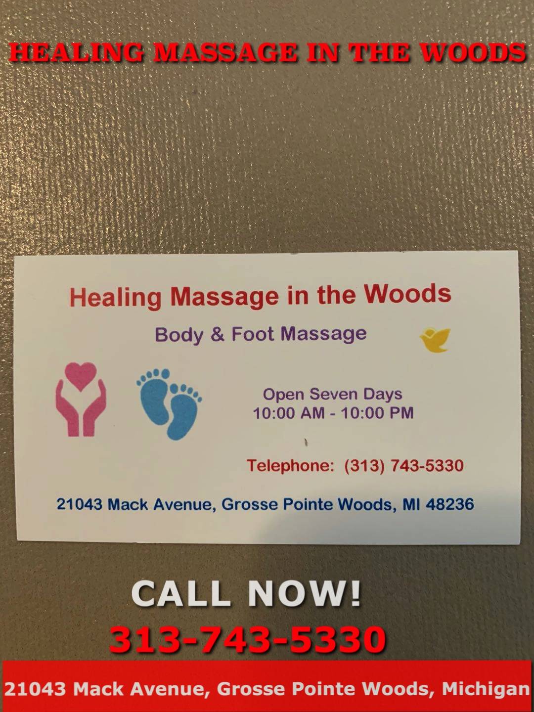 Healing Massage In The Woods | 21043 Mack Ave, Grosse Pointe Woods, MI 48236, United States | Phone: (313) 743-5330