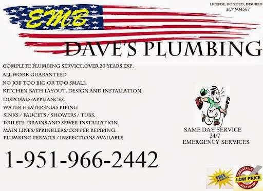 EMB DAVES PLUMBING | 16006 Grand Ave, Lake Elsinore, CA 92530 | Phone: (951) 966-2442