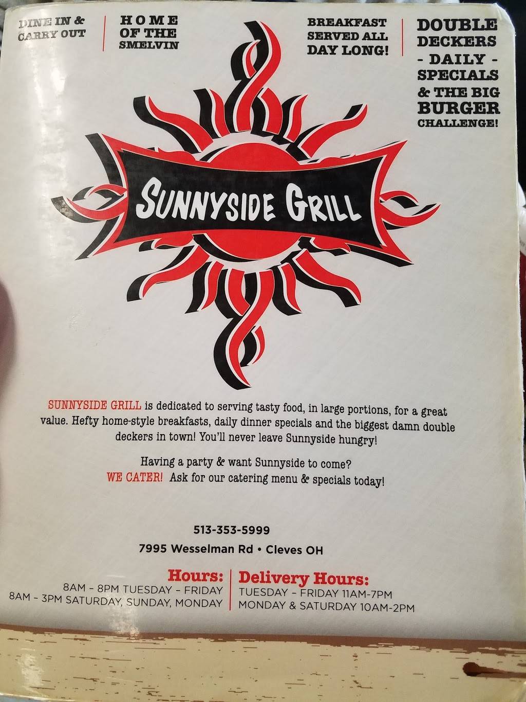 Sunnyside Grill | 7995 Wesselman Rd, Cleves, OH 45002, USA | Phone: (513) 353-5999